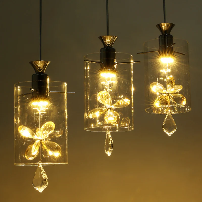 Crystal combination Pendant Lights restaurant lights three LED crystal head line adjustable