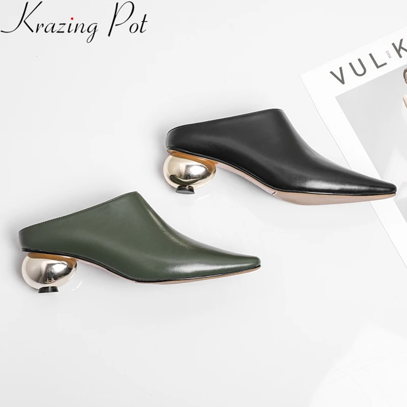 

2019 big size cow leather strange style med heel slip on women pumps square toe slingback sweet brand casual spring shoes L02