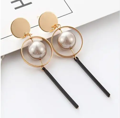 

2018 New Earrings Fashion Jewelry Vintage Hollow Circular Sequined Pearls Long Drop Earrings Boucle D'oreille Femme Pendante