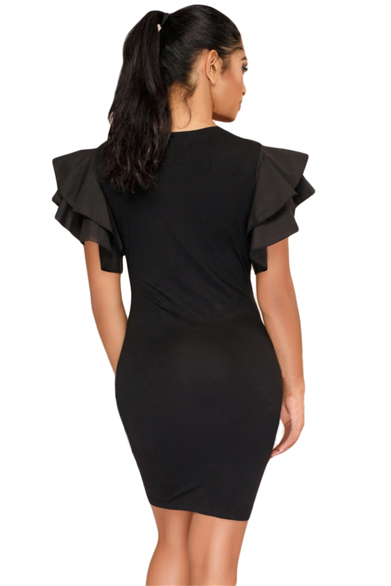 Ruffle-Sleeves-Graphic-T-shirt-Dress-in-Black-LC220248-2-2