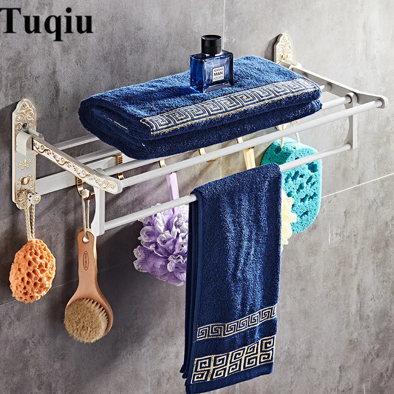 Günstig Badezimmer Zubehör Set Aluminium Geschnitzte Bad Hardware Sets Handtuch Rack, Papier halter Wc Pinsel Halter Weiß und Gold