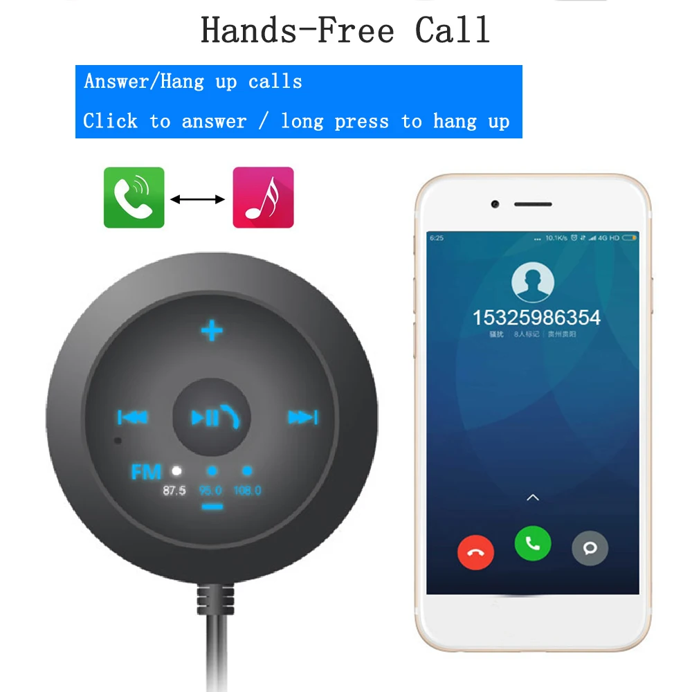 JINSERTA Car Bluetooth FM Transmitter AUX Automobile Hands-free Audio Receiver Car Kit A2DP Music Player