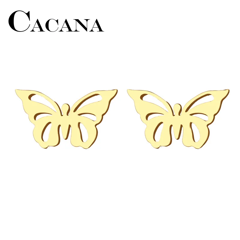 

CACANA Stainless Steel Stud Earring For Women ManHollow Butterfly Gold And Silver Color Lover's Engagement Jewelry Drop Shipping