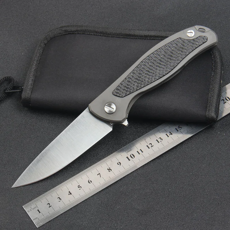 ФОТО High Quality Wizard Folding Pocket Knife D2 Blade Titanium Carbon Fiber Handle Outdoor Camping Hunting Fruit Knife EDC Tool