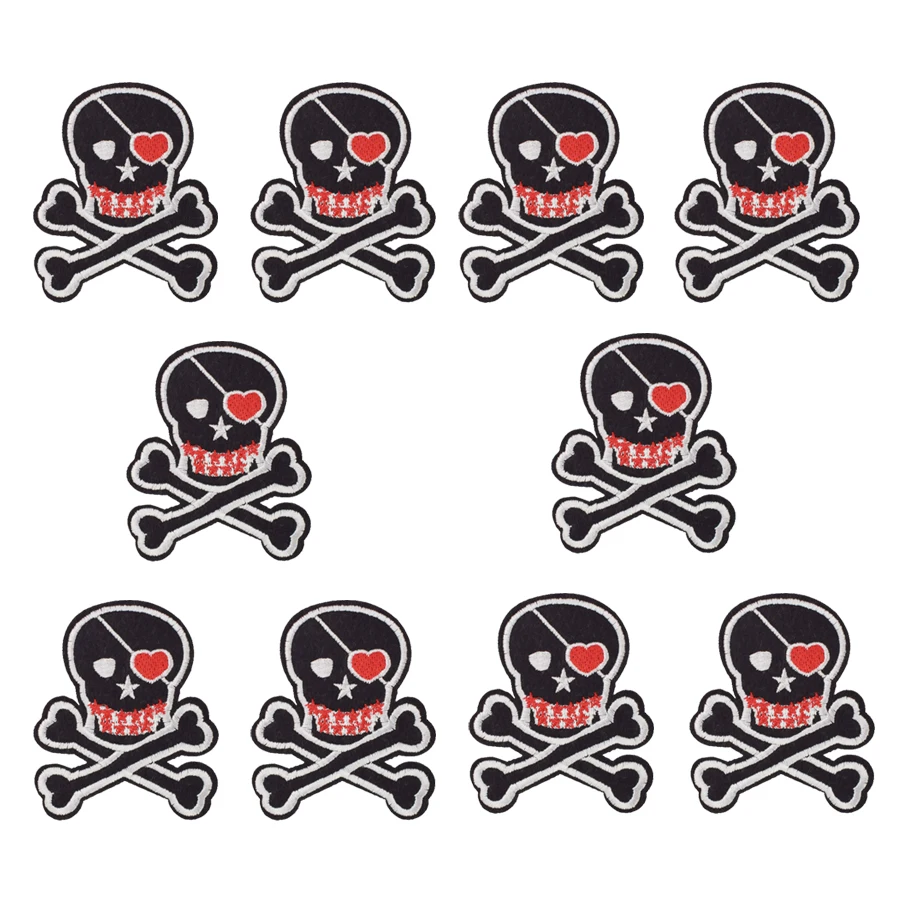 10 PCS Funny Skull Patch Badge for Punk Men Sweater Iron on Transfer Embroidery Clothes Sew Accessories Trousers | Дом и сад