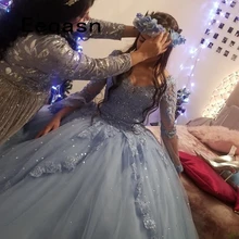 Vestidos de baile quinceanera, vestido de baile com manga longa, de renda, de tule, adolescente, 15 anos