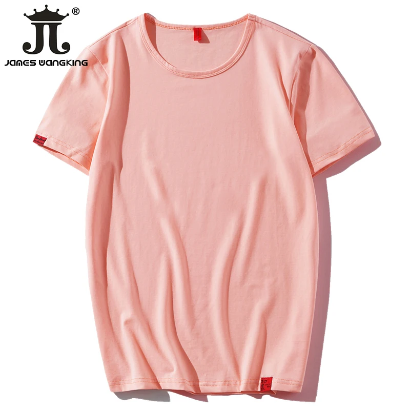 

2019 Mens Summer Crew Neck Solid Color Casual T-shirts Slim fit t shirts -95% Cotton -White Gray Pink Black -M L XL 2XL 3XL 4XL