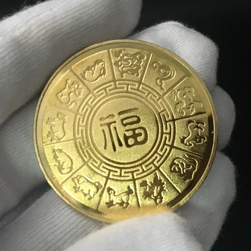 Gold Plated Pig Commemorative Coin Chinese Zodiac Souvenir Coin New Year GiftA+ 