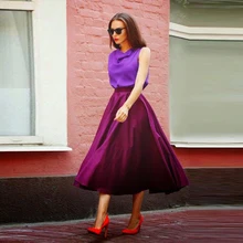 Бургундия Высокая улица чай Длина атласные юбки для женщин молния стиль королевский синий винтажная юбка молния трапециевидная Женская юбка