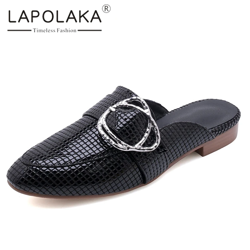 

Lapolaka 2019 New Style Genuine Lether Elegant Plaid Fashion Women Shoes Leisure Comfortable Casual Mules Shoes Woman