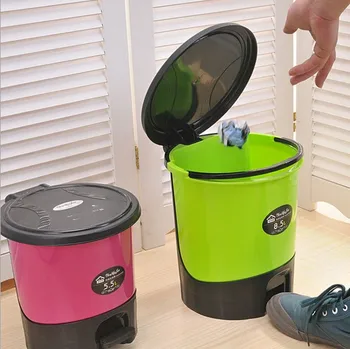 

1PC 5.5L 8.5L Creative Lovely Large Household Trash Kitchen Toilet Waste Bins Plastic Pedal Dustbin with Cover KP 001