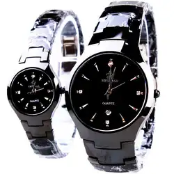 HK модный бренд классический пара любитель Для женщин Для мужчин кварц полный черный Нержавеющая сталь наручные часы Функция Корона Бизнес