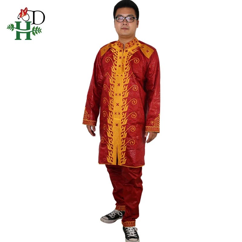

H&D african men clothing mens traditional clothes Material robe bazin riche africano de bordado hombres outfit set tops pant