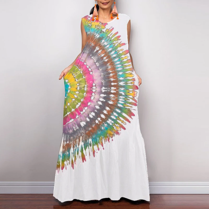 Женское платье больших размеров, винтажное длинное платье макси с принтом, коллекция, повседневные свободные вечерние платья без рукавов, плиссированный летний сарафан