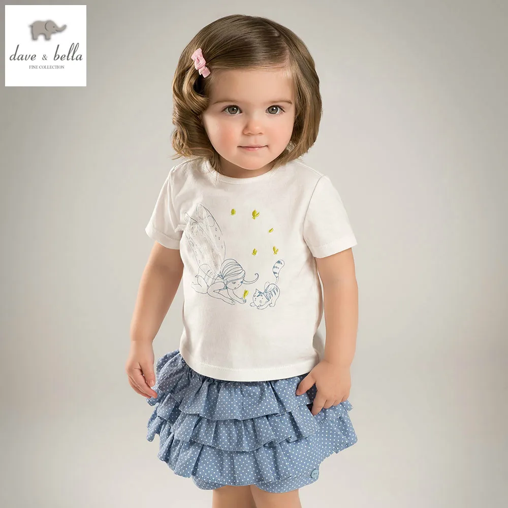 

DB4963 dave bella summer baby girls white clothing blue short sets child print set infant clothes kids sets baby costumes