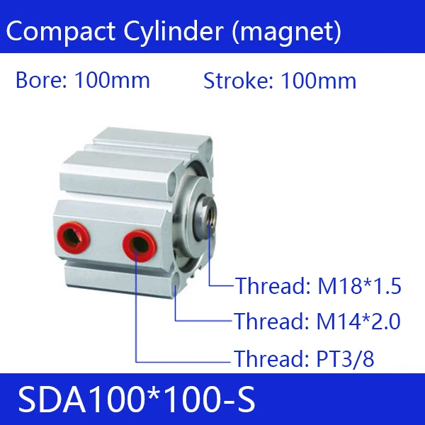 SDA100*100-S Free shipping 100mm Bore 100mm Stroke Compact Air Cylinders SDA100X100-S Dual Action Air Pneumatic Cylinder ot8008 100