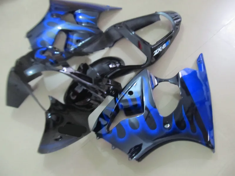 

Injection mold Fairing kit for KAWASAKI Ninja ZX6R 00 01 02 ZX6R 2000 2001 2002 Blue flames black Fairings set +7 gifts SL15
