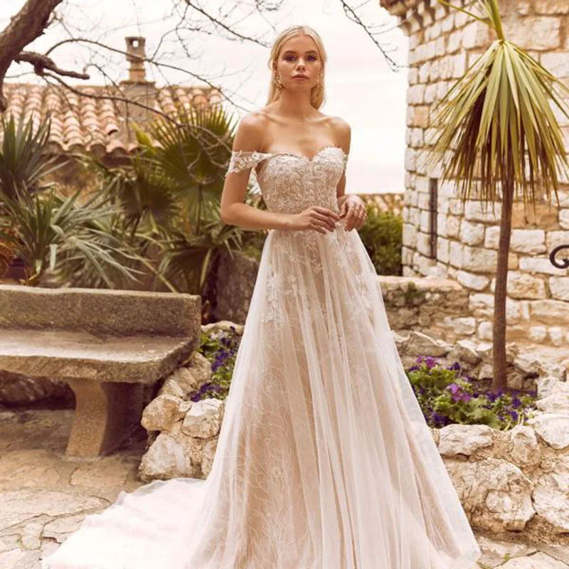 Eightale Boho Свадебное платье с открытыми плечами пляжное Appliques Бальные платья