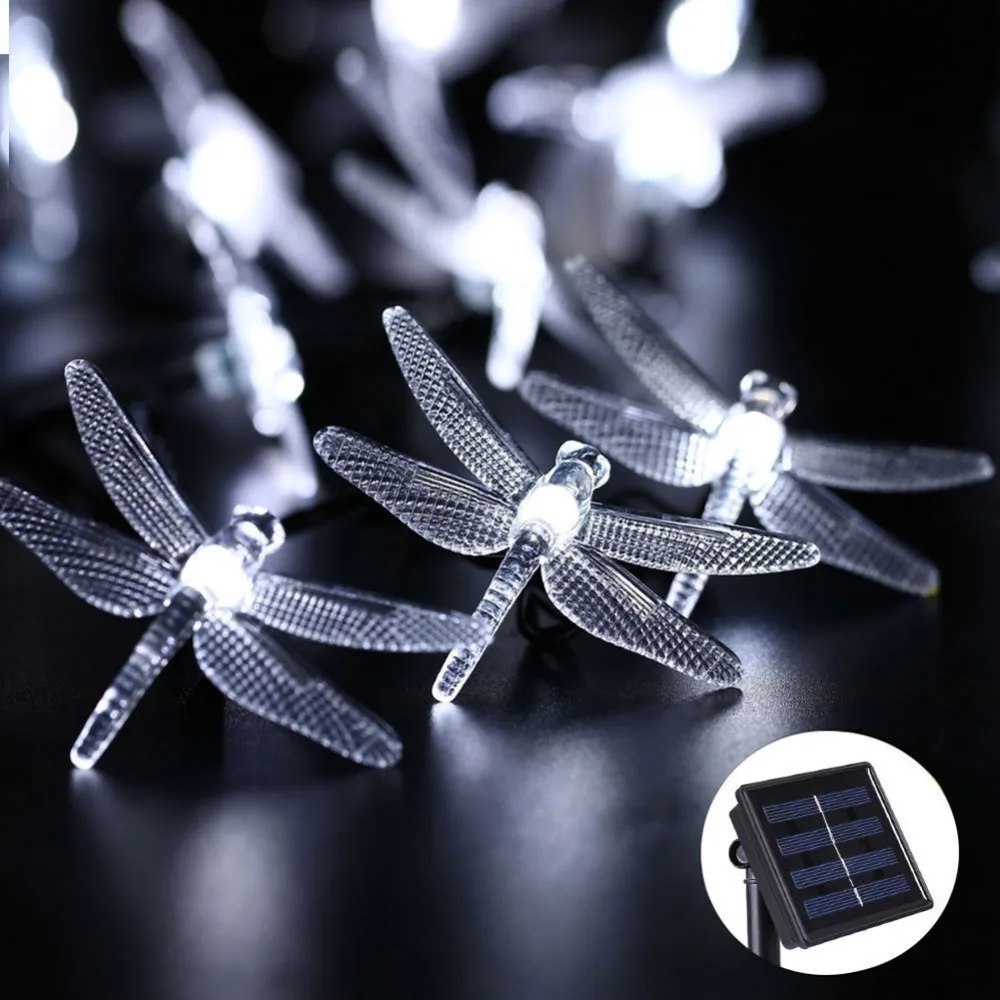 Outdoor Dragonfly Solar String Lights 20 LED Fairy Lighting for Trees