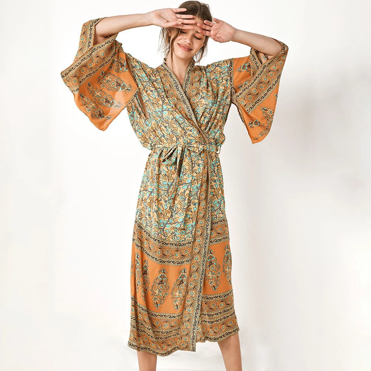

Boho Hippie Long Jacket 2018 Summer Autumn Women Floral Print 3/4 Sleeve Cardigan Ladies Beach Long Cardigans Jackets Outerwear