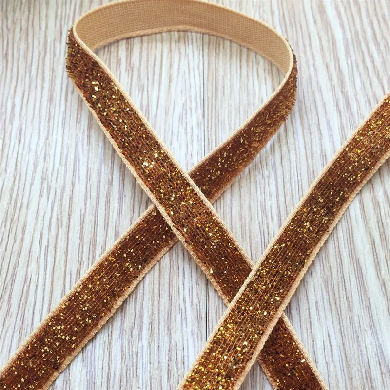 Spedizione Gratuita 3/8 ''(10Mm) 10 Yards Colore Oro Single Face Glitter Velvet Ribbon/Metallic Velvet Ribbon (No Elastic)
