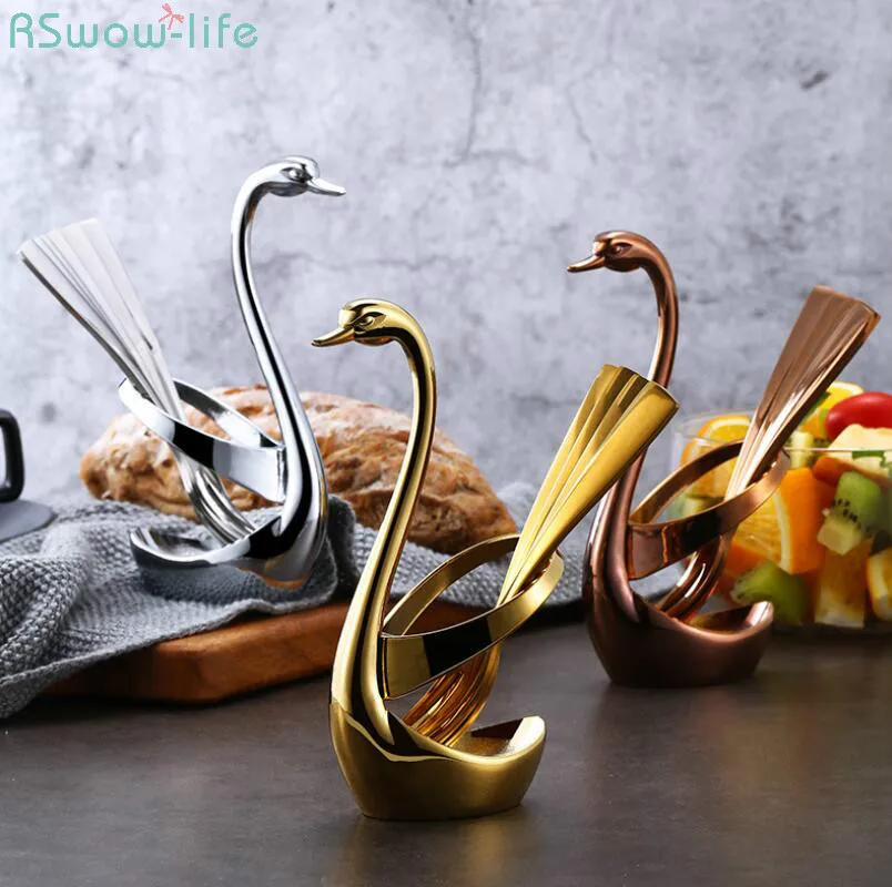 

Creative 304 Stainless Steel Fruit Fork Set Creative Zinc Alloy Swan Set Set Combination Kitchen Appliances Household Tool Gold