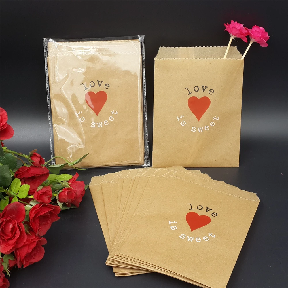 Love is Sweet feuille d'or Candy Buffet Sacs Mariage faveurs Love is Sweet feuille d'or Candy Buffet Sacs Mariage faveurs