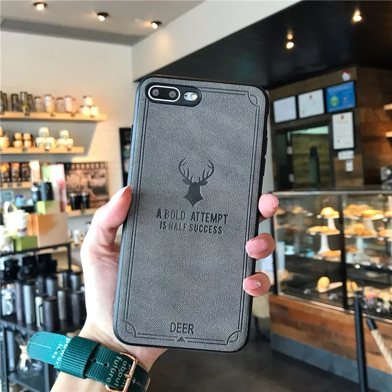 

New Phone Case For iPhone 6 6S 7 8 Plus Soft Tpu Edge Canvas Embossed Deer Case Soft Cloth Weaving Full Back Cover For Iphone X