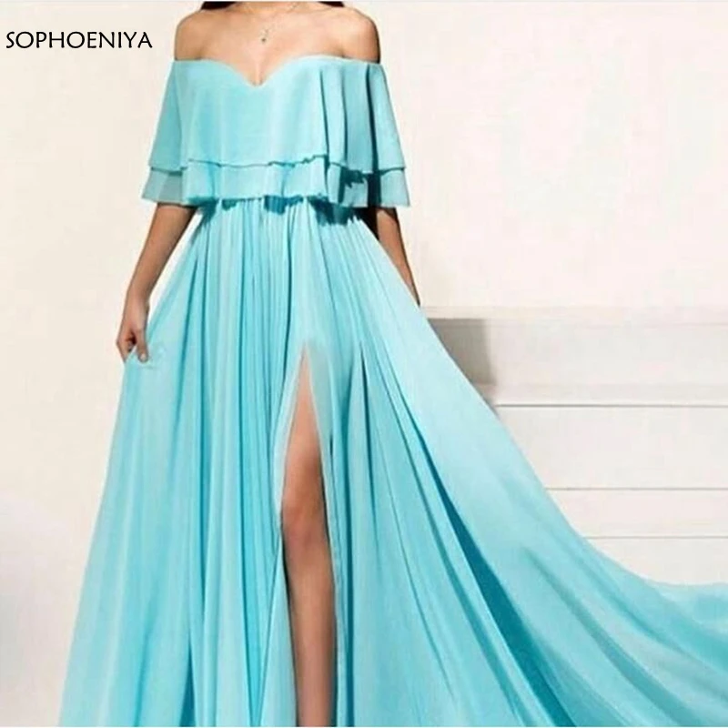 

New Arrival Chiffon A-Line Evening dresses 2019 Off the shoulder Cheap evening gowns robe de soiree abiye abendkleider