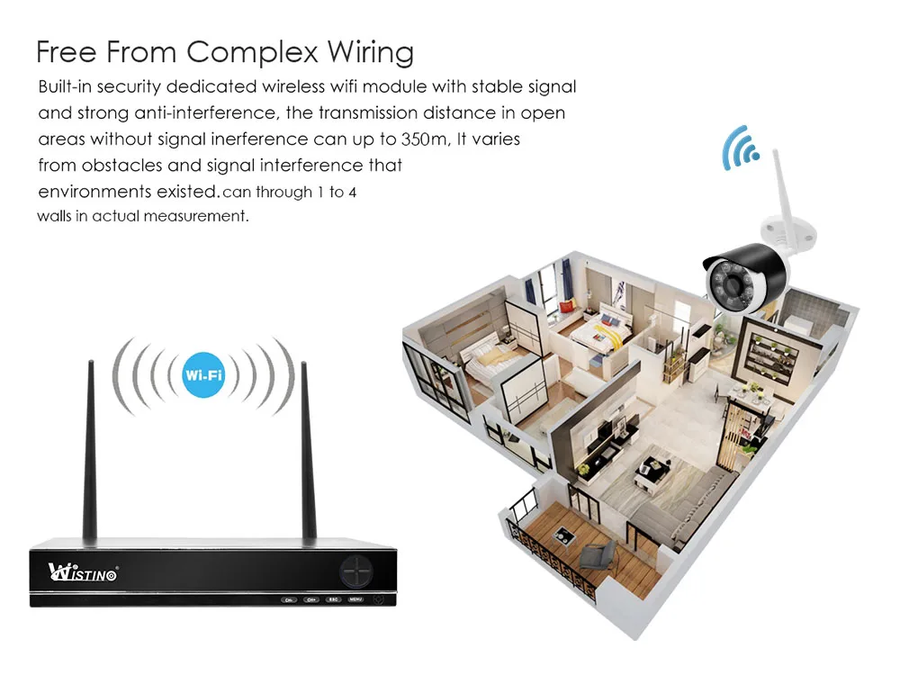 Wistino XMEye 4CH Wireless NVR Kit Outdoor HD 720P Wifi CCTV Camera System Security IP Camera Waterproof Wireless Surveillance Kit (5)