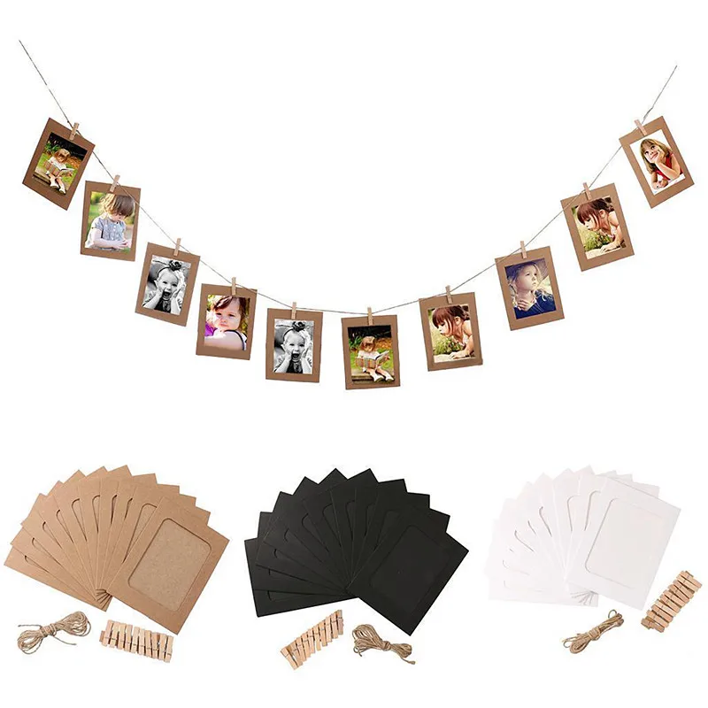

10 Set Paper Photo DIY Wall Picture Hanging Frame Album Rope Clip Set Home Decor