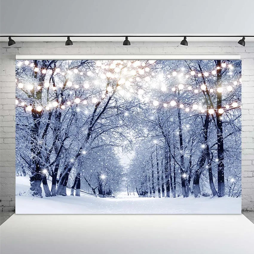 

Winter White Snow Tree Backdrop Christmas Wonderland Photography Background Snowflake Bokeh Glitter Forest Portrait Backdrops