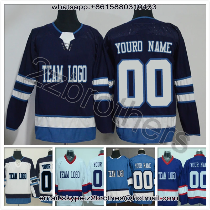 

Factory OEM Custom Ice Hockey Jerseys Design DIY Your Own College Team Sweater Stitch Logo Name Number Winnipeg Blue White Navy