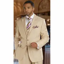 Champagne Men’s Dinner Party Prom Suits Groom Tuxedos Groomsmen Wedding Blazer Suits (Jacket+Pants+Vest) NO:226
