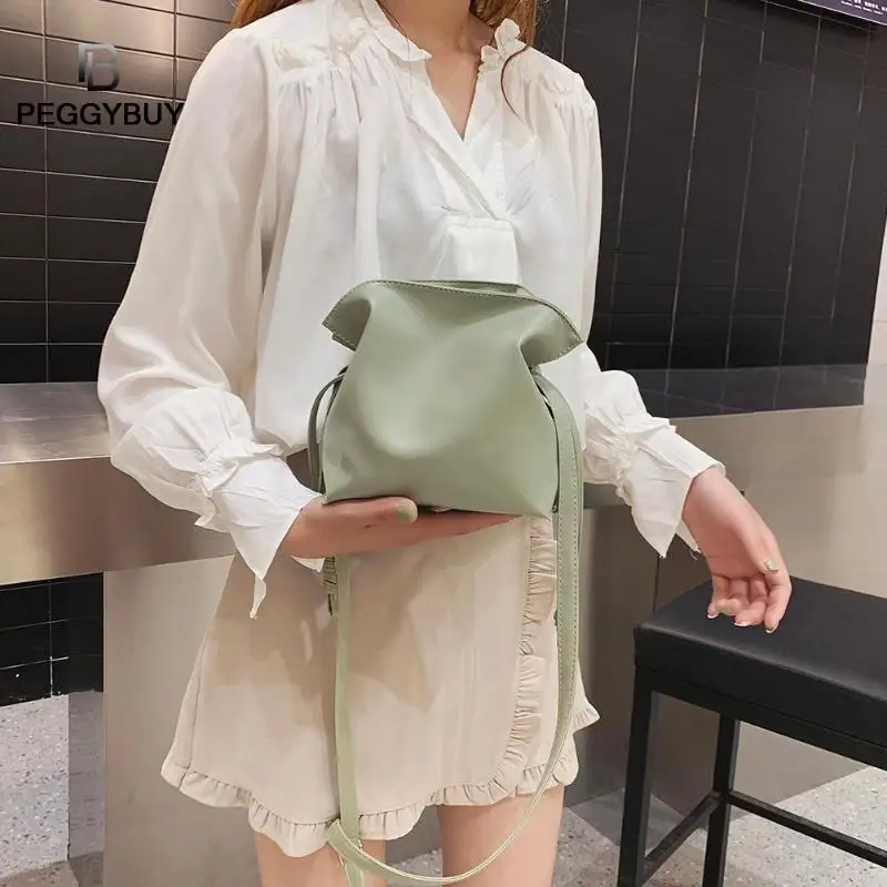 

Solid Color Shoulder Handbags Women PU Leather Drawstring Crossbody Bags Soild Color Female Simple Bag Bolsas Feminina