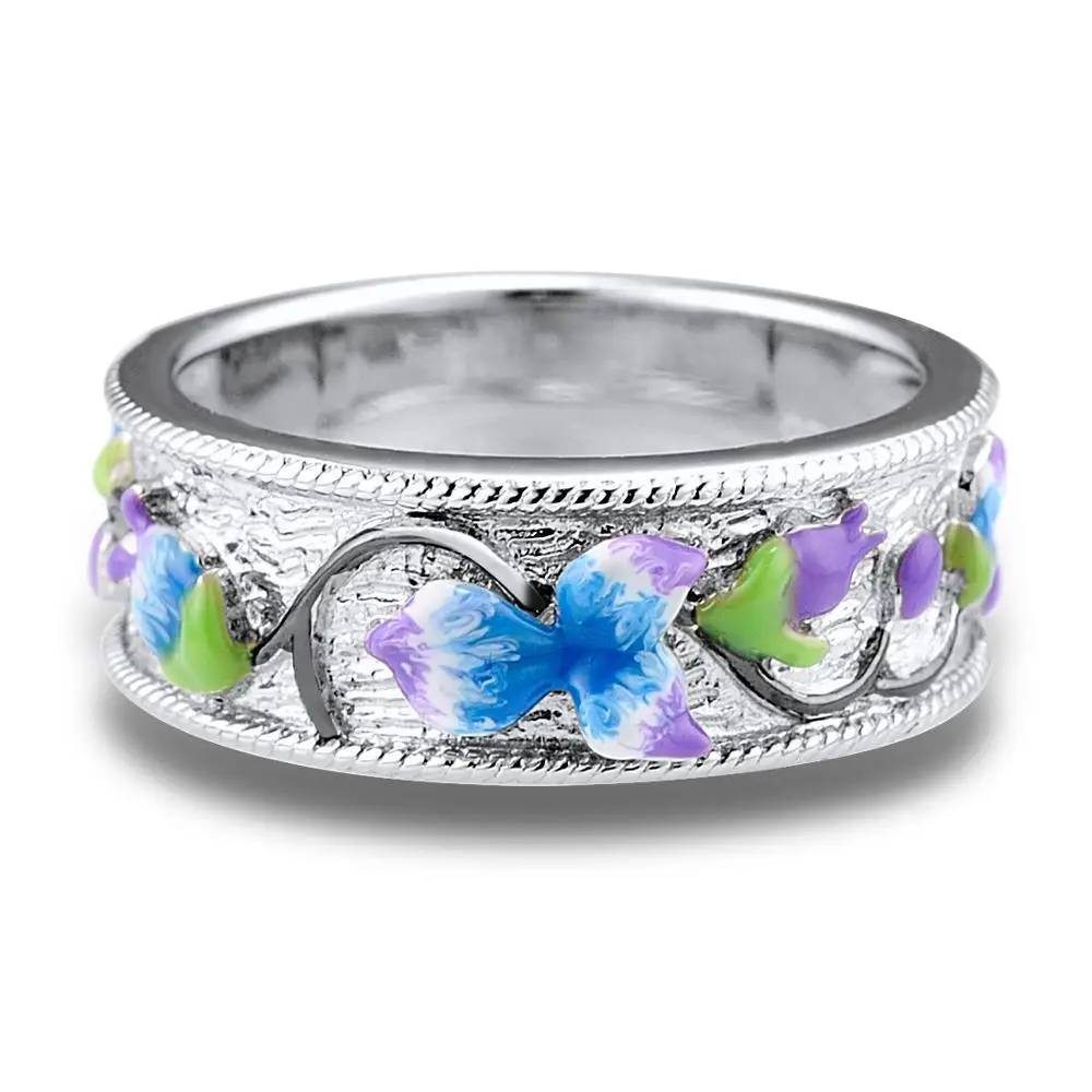 SANTUZZA Серебряный ювелирный набор ручной работы яркий эмалированный с цветами кольцо серьги 925 пробы серебряные женские вечерние модные ювелирные изделия