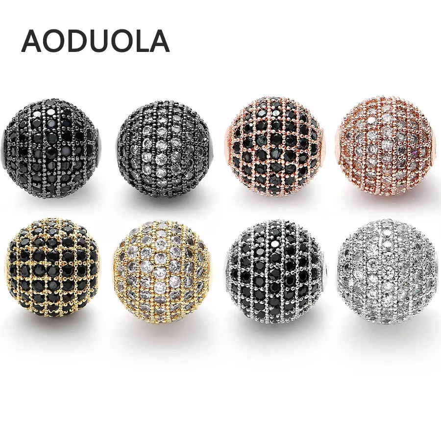 

Hole 1.8MM Round shape Beads For Jewelry Making Findings Gold Silver Color Pave Crystal CZ Spacer Charms Bead for DIY Bracelets