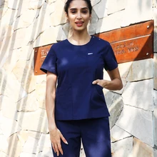 Форма медсестры, медицинская форма для ухода, медицинская одежда, стоматологическая клиника медсестра с v-образным вырезом, Летние Твердые хирургические платья