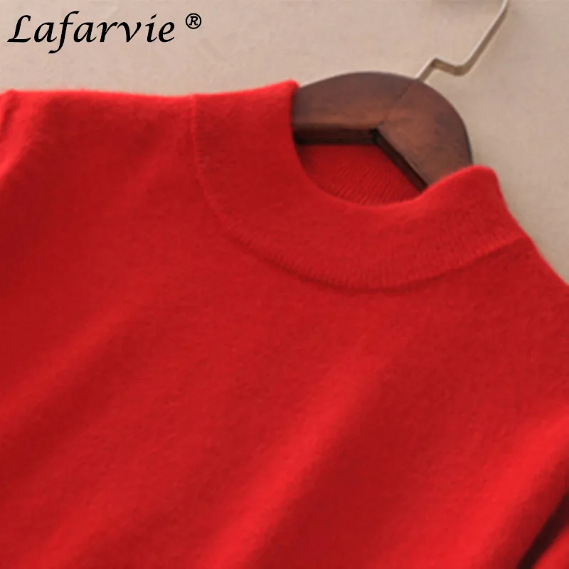 Lafarvie Fashion Cashmere Blended Knitted Sweater Women Tops Autumn Winter Turtleneck Pullovers Female Long Sleeve Solid Color