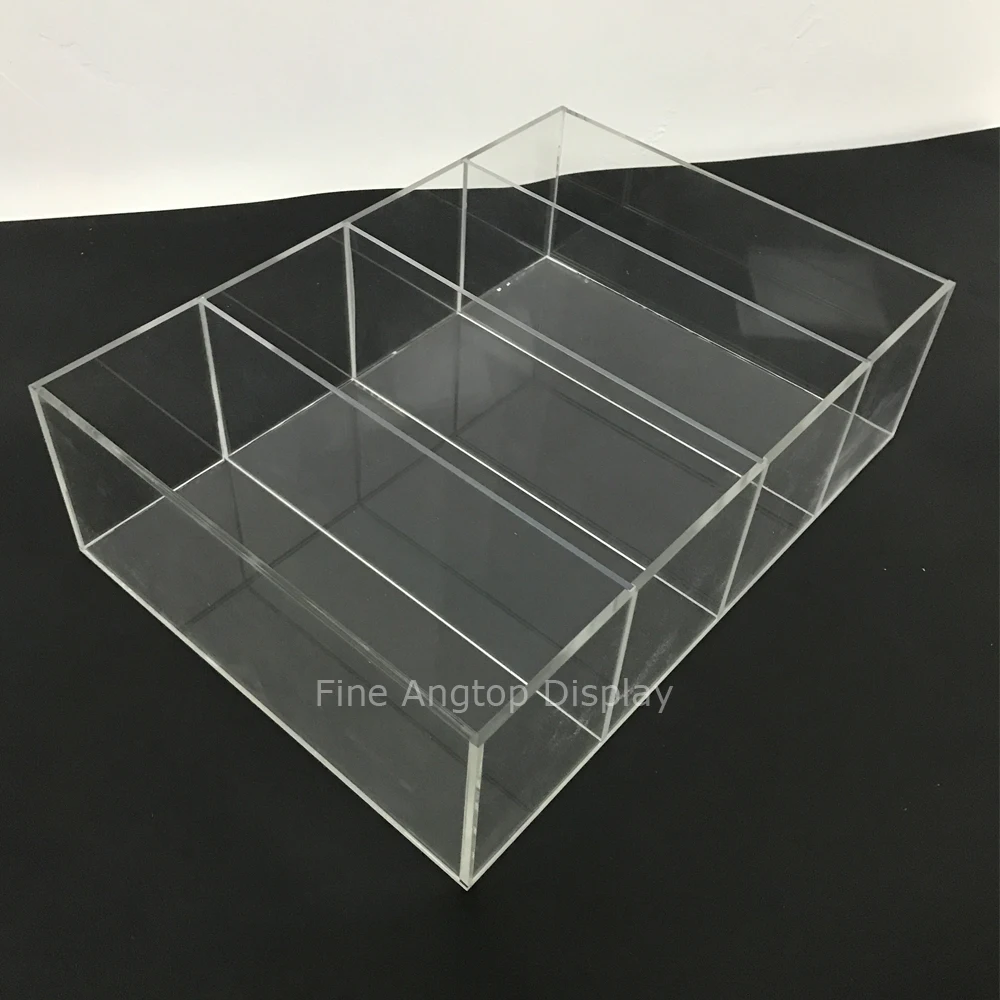 Acrylic Deluxe Clear Jewelry Display Case Rectangle Box Tray Holder With 4 Removable Dividers 1pcs acrylic plate stand 60 degree angle acrylic book stand with shallow support ledges clear stand table card picture stands