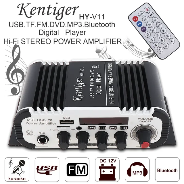 Special Price Kentiger 2CH HI-FI Bluetooth Car Audio Power Amplifier FM Stereo Radio Player Support SD USB DVD MP3 Input for Auto Motorcycle