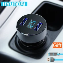 Original HYUNDAI Car Charger 5V 3.1A Quick Charge Dual USB Port LED Display Cigarette Lighter Phone Adapter Car Voltage Diagnost