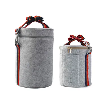 

Felt Insulated Lunch Bags Round Bento Wrapping Bags Lunch Pack Crossbody Strap Kitchen Organizer Lunch Box Cover Accessories