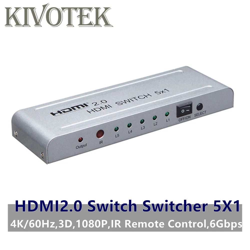 

HDMI2.0 Switch Switcher 5x1 Adapter 4K60Hz 3D 1080P HDMI Female Connector IR Remote Control for PS3/4 DVD HDTV STB Free Shipping