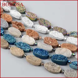 Borosa Drusy Кристалл Свободные шарик для изготовления ювелирных изделий, 20x10 мм Овальный Радуга кристалл натуральный Титан Жеода Свободные