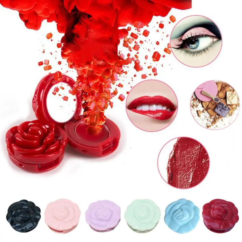 

Rose Flower Shape Empty Eyeshadow Case Rouge Lipstick Box Pigment Palette Candy Color Makeup Cosmetic Packaging Box With Mirror