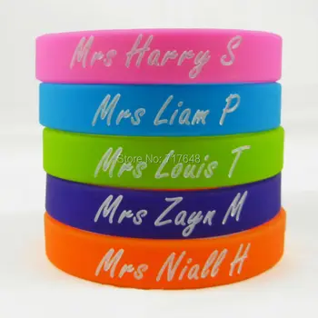 

100pcs One Direction mrs harry liam louis zayn niall wristband silicone bracelets free shipping by ePacket