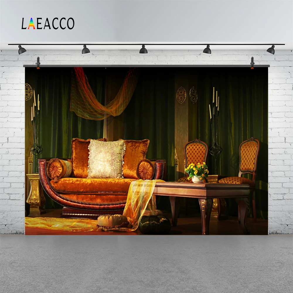 Laeacco القديم خمر أريكة الجدول الستار منزل خشبي الداخلية التصوير الخلفيات خلفيات للتصوير الفوتوغرافي للصور الاستوديو