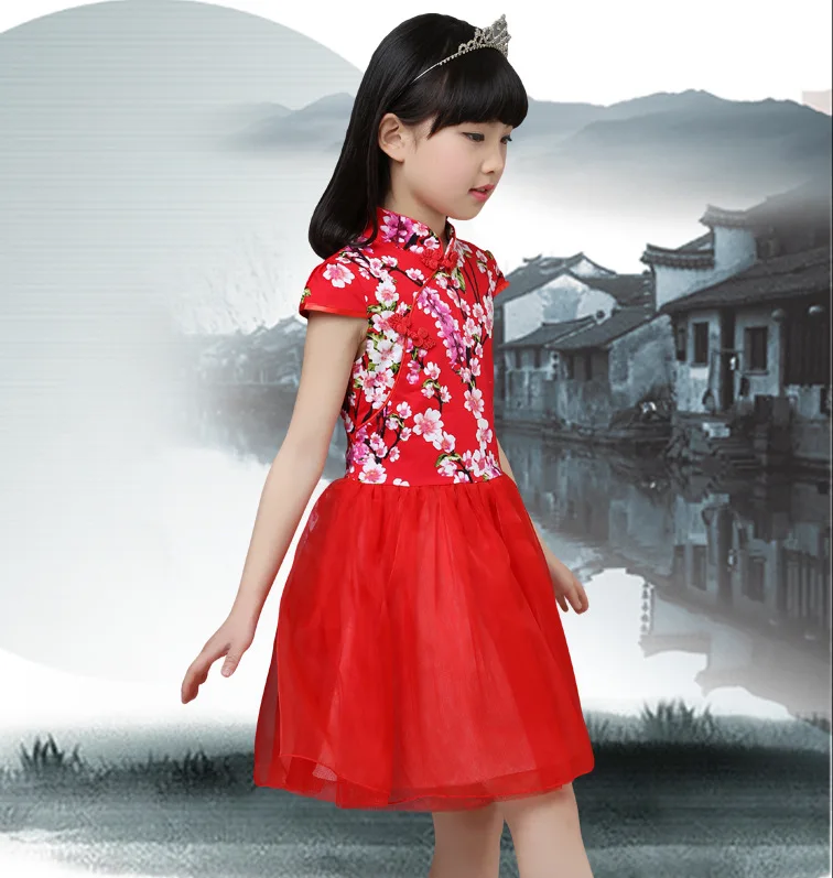 Baby Chinese Qipao Ball Gown Dress Girls Floral Cheongsam Multi-Colors Kids Short sleeve dresses New Year gift Children's Party Performance clothes (16)