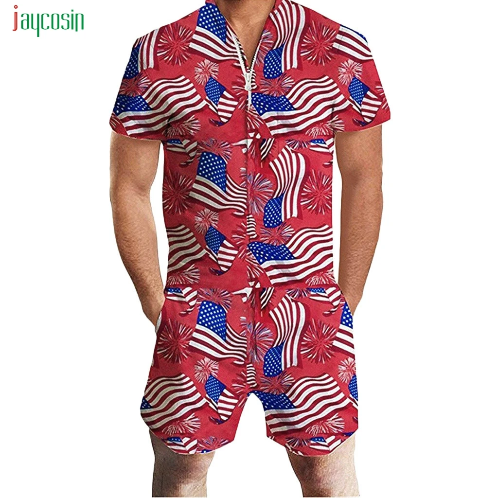 Jaycosin мужской летний комбинезон с принтом шорты мужской короткий рукав большой комбинезон с карманами модные тонкие брюки высокого качества